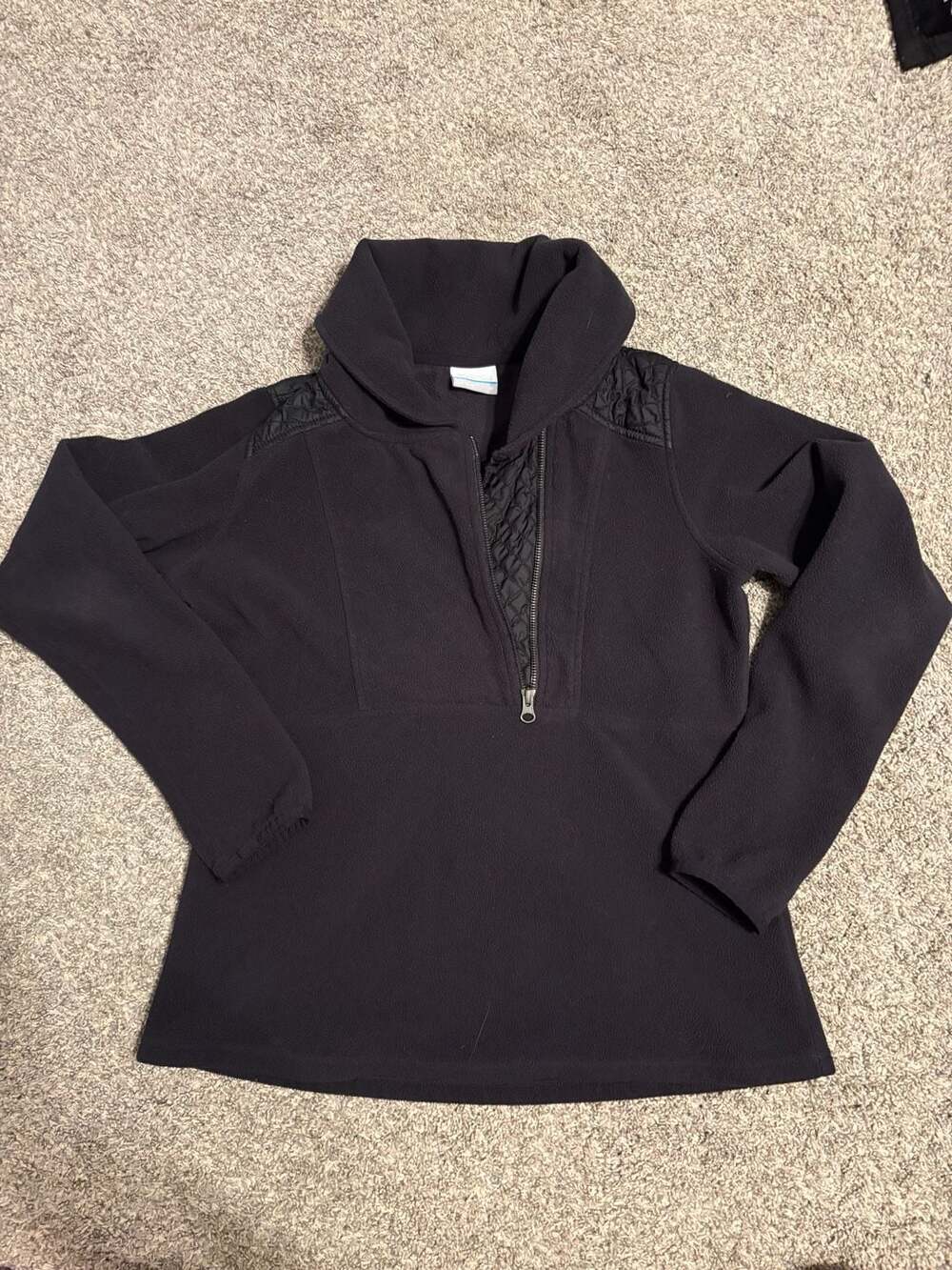 Columbia Fleece Pullover Size M Black Quilted Neck 1/2 Zip Jacket